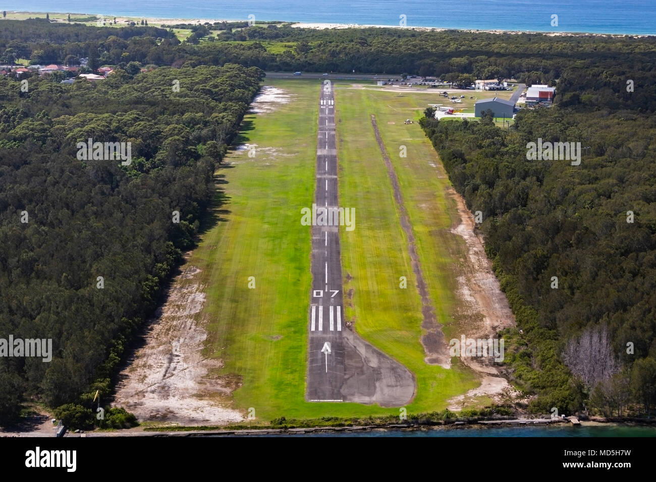 Aerial view of Lake Macquarie Airport, NSW, Australia Stock Photo