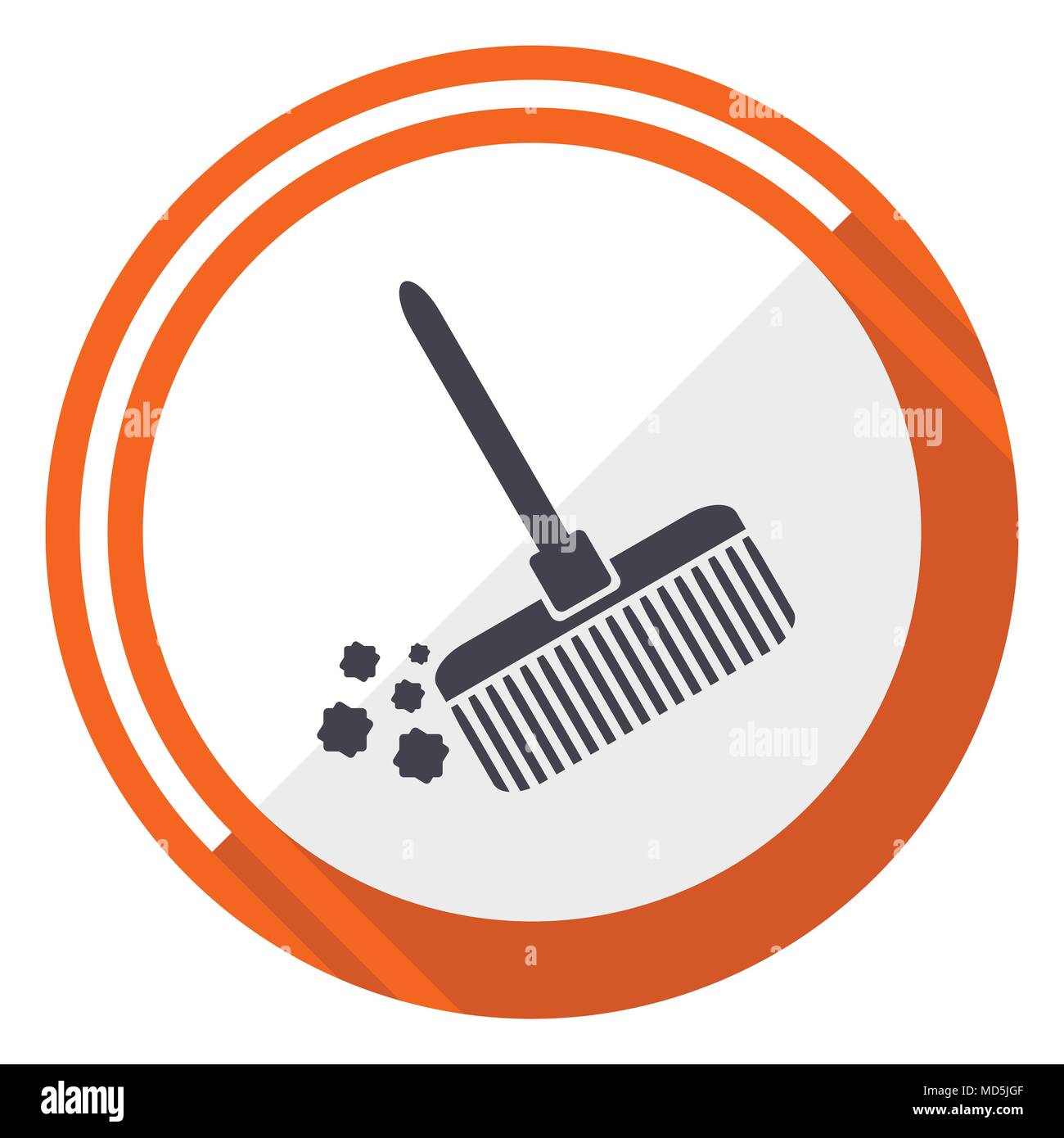 Broom flat design orange round vector icon in eps 10 Stock Vector Image ...