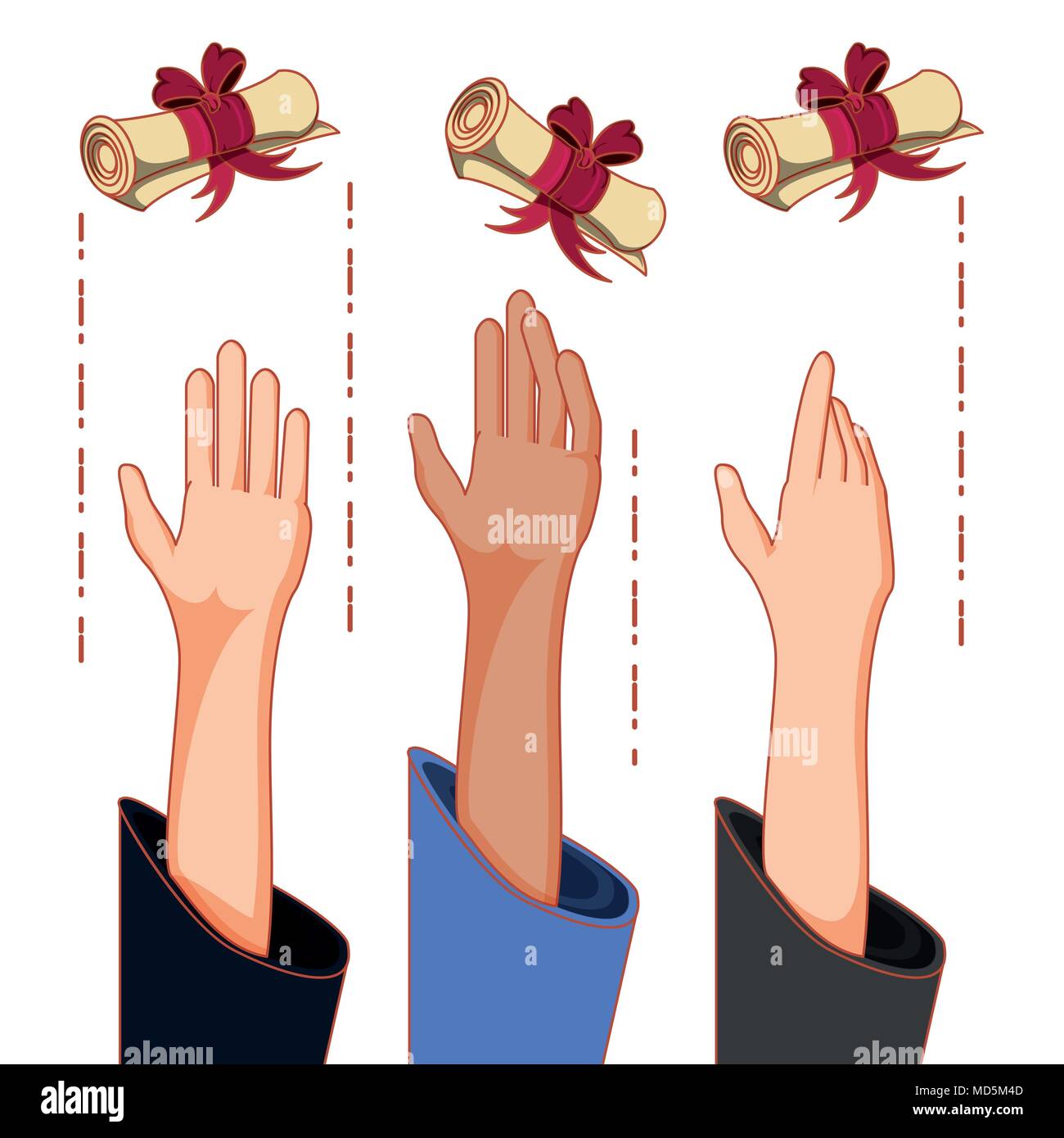 graduation card with hands throwing diploma vector illustration Stock ...