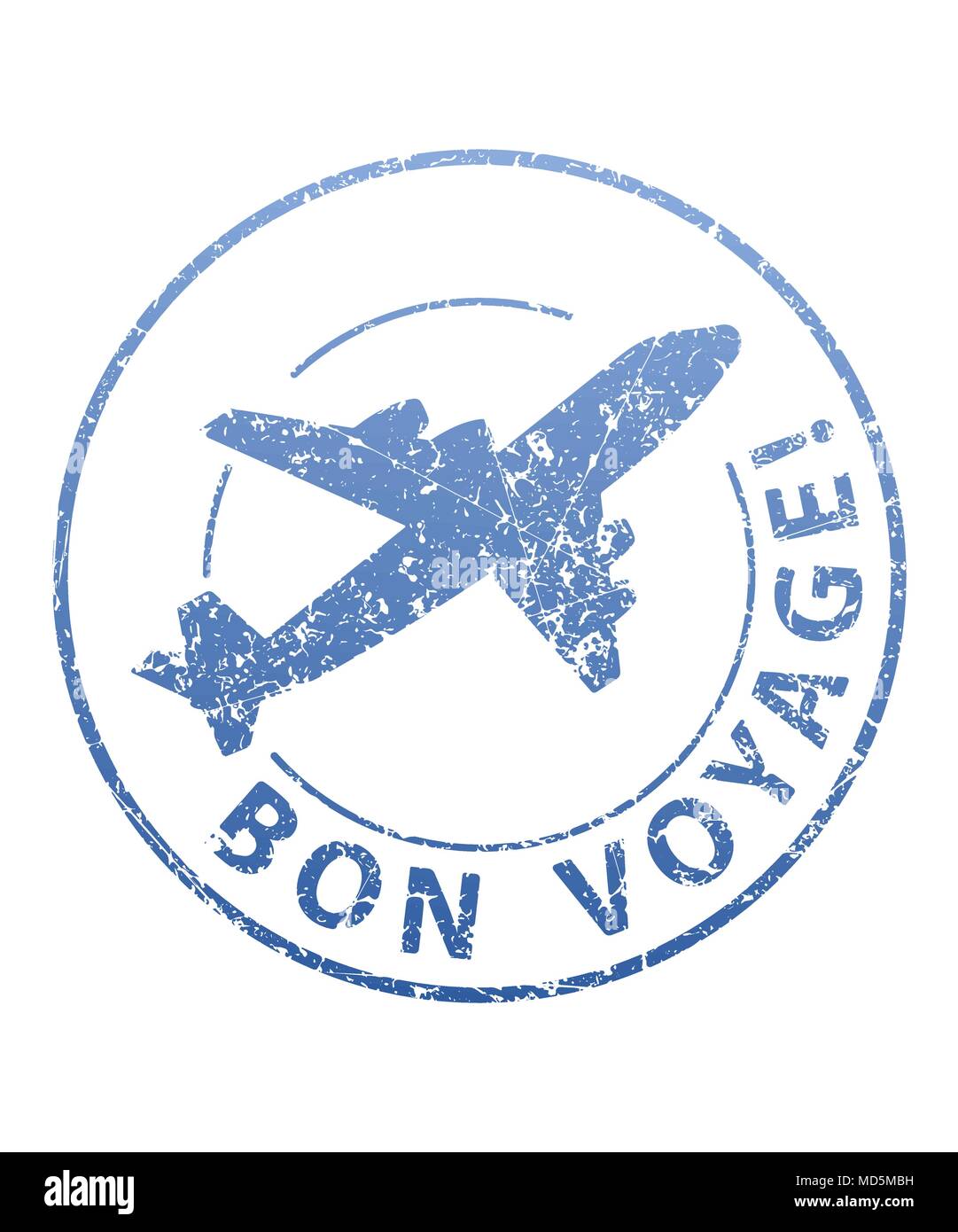 Bon voyage blue grunge rubber stamp with airplane. Stock Vector
