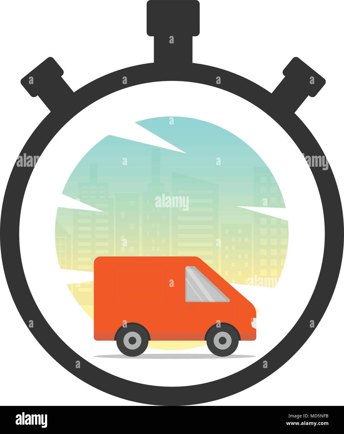Express delivery icon concept. Stop watch with van and city background for  service, order, fast, free and worldwide shipping. Modern design vector ill  Stock Vector Image & Art - Alamy