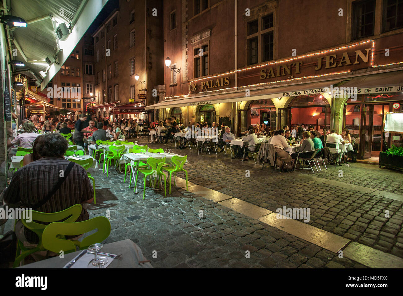 Lyon, street with restaurants Stock Photo - Alamy