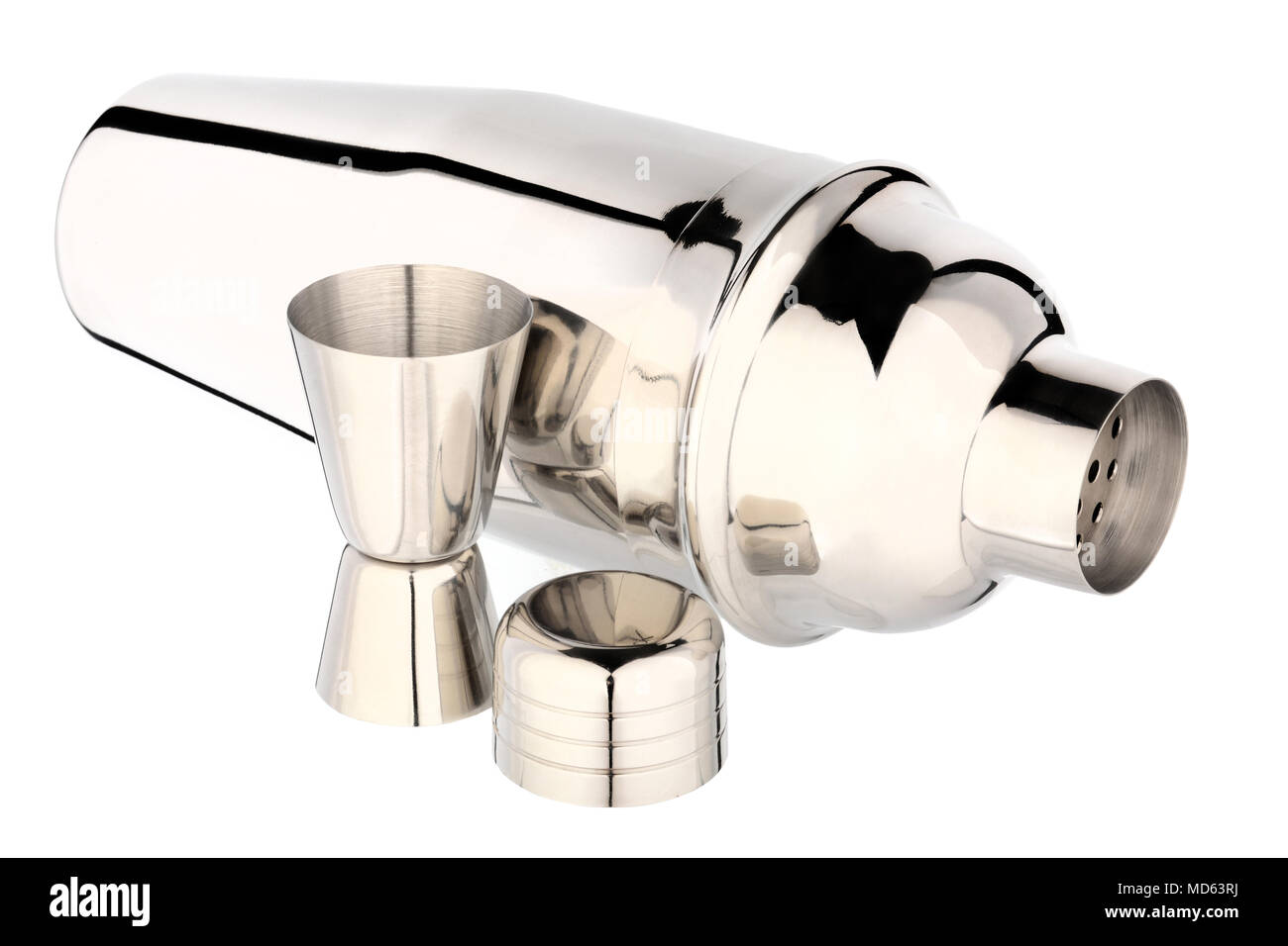 Cocktail shaker with measuring cup. Isolated on white background Stock