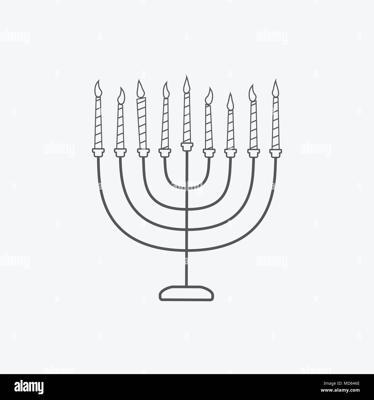 Hanukkah holiday Menora flat black outline design icon. Vector eps10 illustration Stock Vector