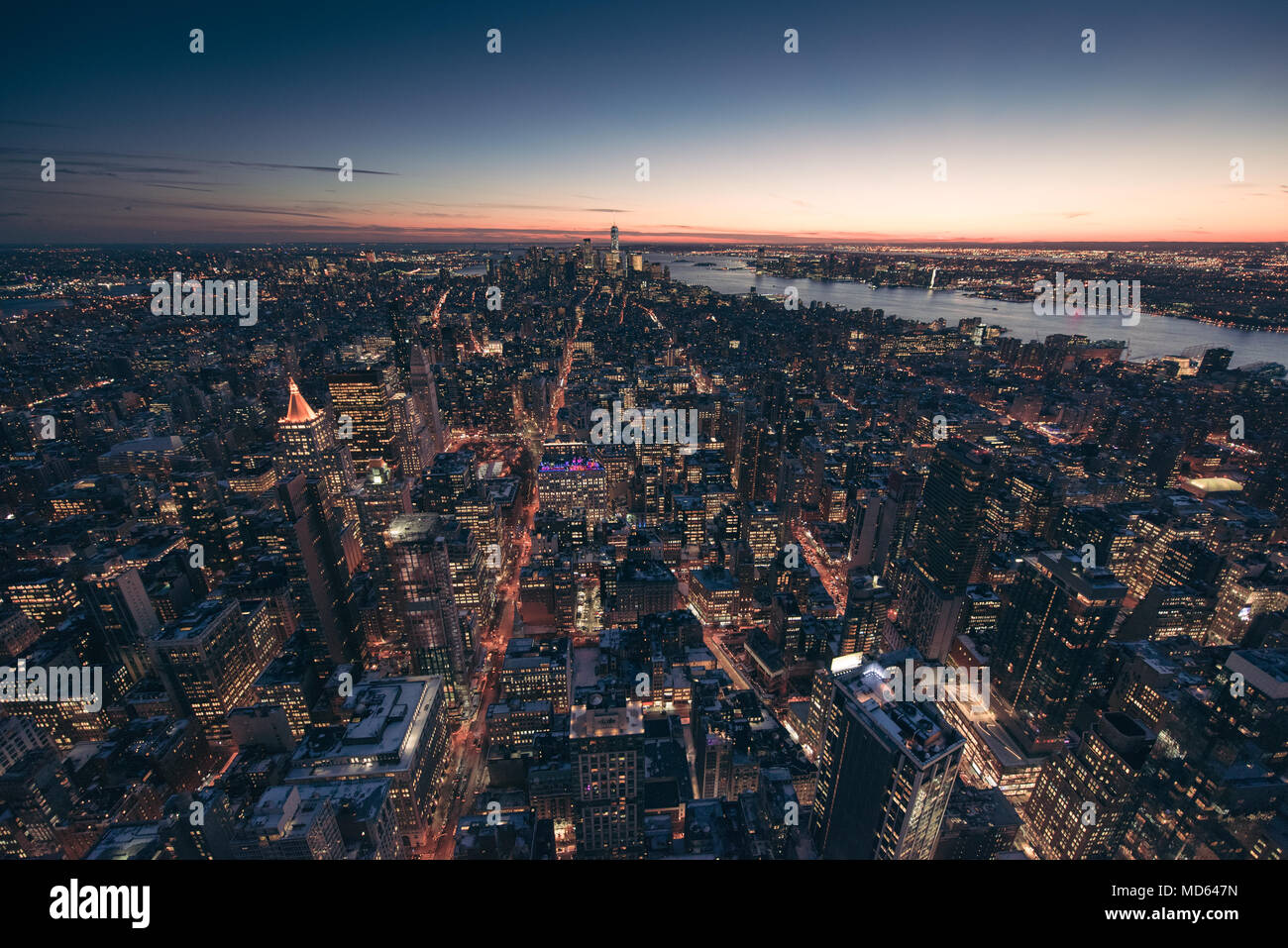 New York City - Manhattan downtown skyline skyscrapers at night and ...