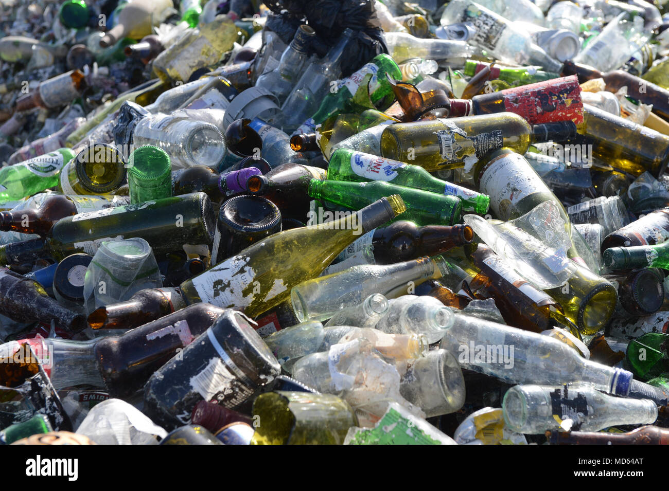 Glass recycling factory in Shetland that breaks down used bottles and jars for use in concrete slabs and sand blasting Stock Photo