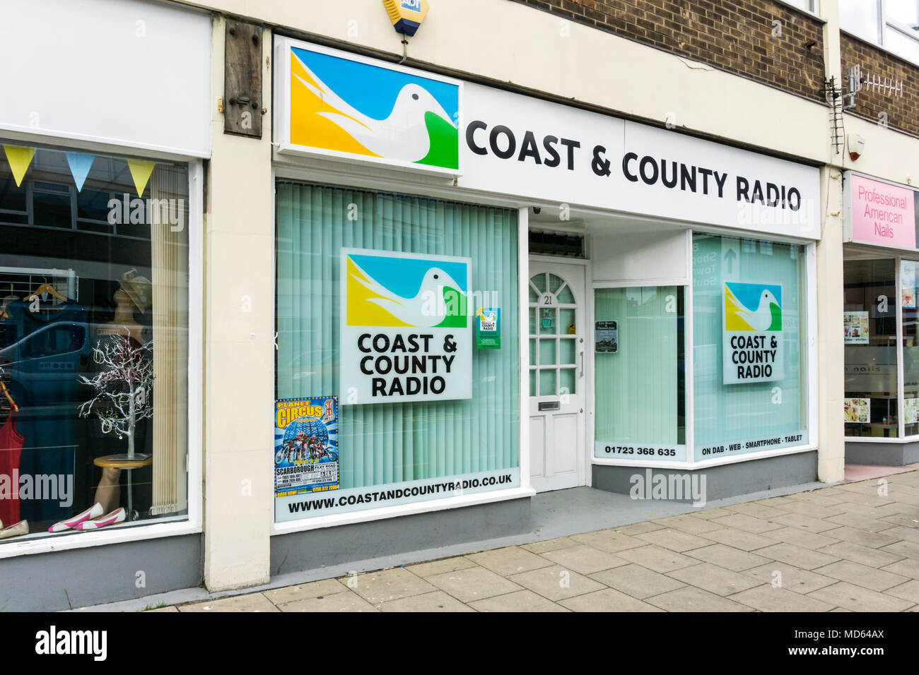 The premises of Coast & County Radio in Scarborough. A digital radio station broadcasting to North Yorkshire. Stock Photo