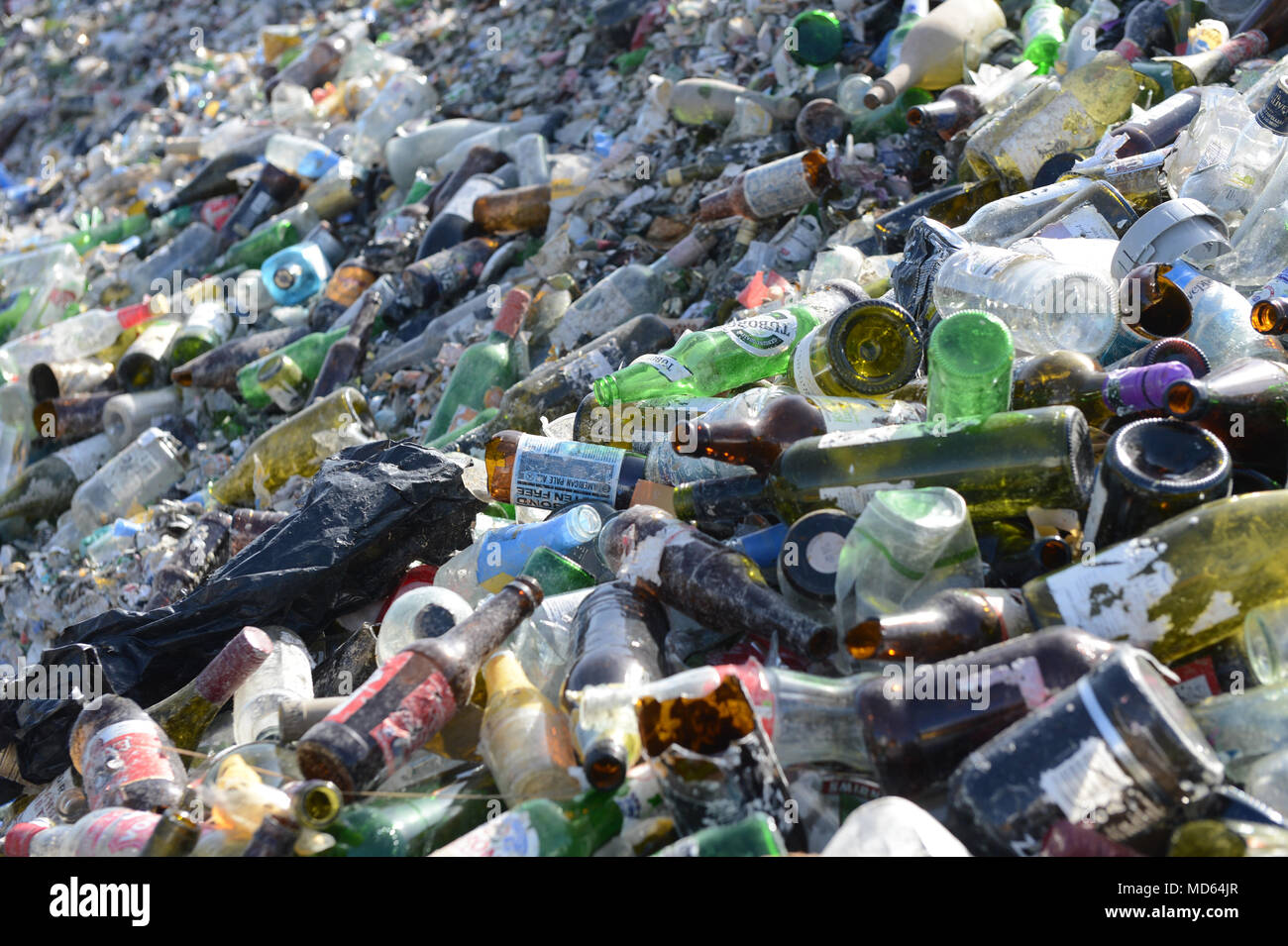 Glass recycling factory in Shetland that breaks down used bottles and jars for use in concrete slabs and sand blasting Stock Photo