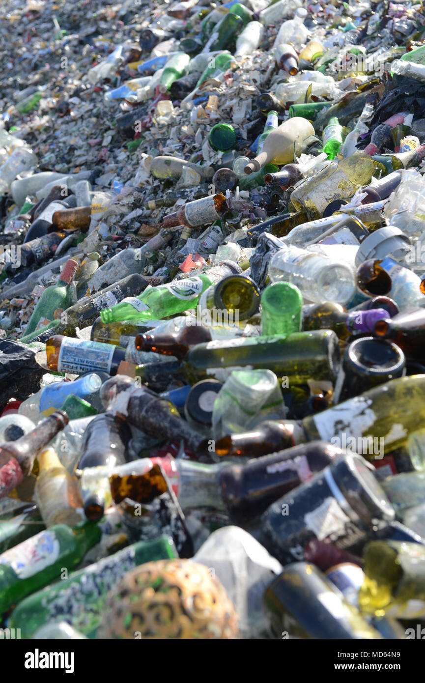 Glass recycling factory in Shetland that breaks down used bottles and jars for use in concrete slabs and sand blasting Stock Photo