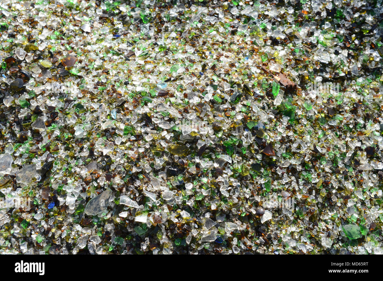 Glass recycling factory in Shetland that breaks down used bottles and jars for use in concrete slabs and sand blasting Stock Photo