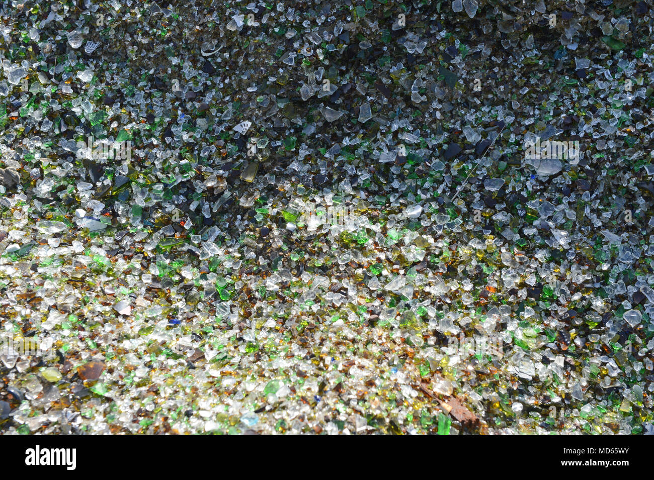 Glass recycling factory in Shetland that breaks down used bottles and jars for use in concrete slabs and sand blasting Stock Photo