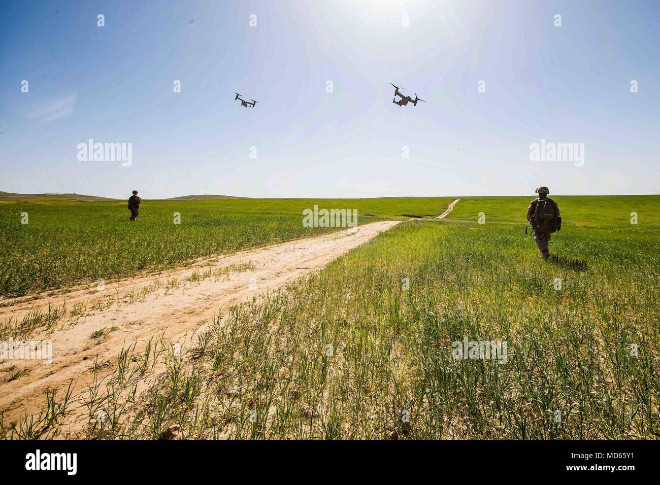 HAIFA, Israel (March 14, 2018) U.S. Marines assigned to the Tactical Recovery of Aircraft Personnel (TRAP) team, 26th Marine Expeditionary Unit (MEU), conduct a simulated search mission, in Haifa, Israel, March 14, 2018. Juniper Cobra is a computer assisted exercise conducted through computer simulations focused on improving combined missile defense capabilities and overall interoperability between the U.S. European Command and Israel Defense Force. (U.S. Marine Corps photo by Lance Cpl. Tojyea G. Matally/Released) Stock Photo