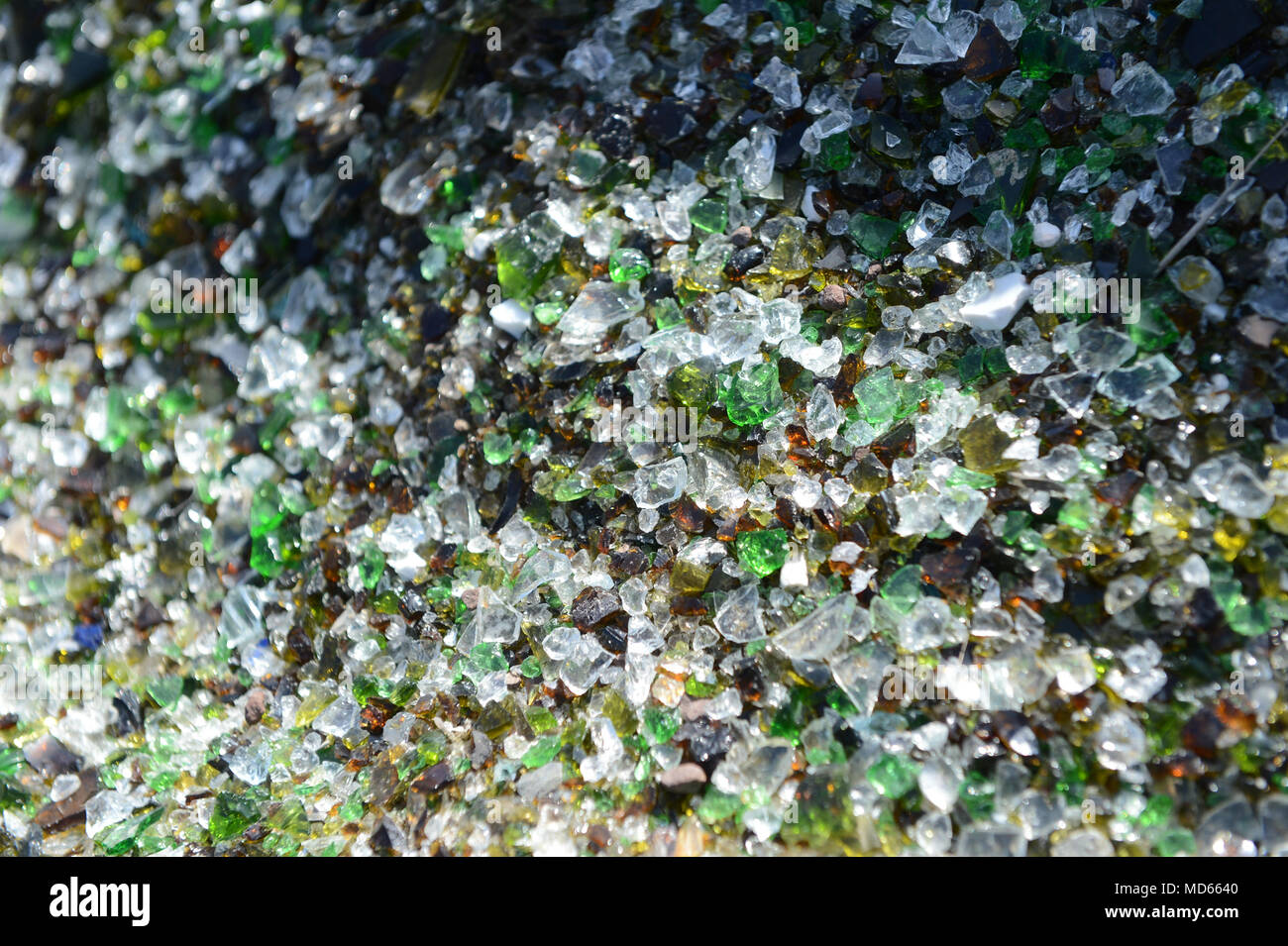 Glass recycling factory in Shetland that breaks down used bottles and jars for use in concrete slabs and sand blasting Stock Photo