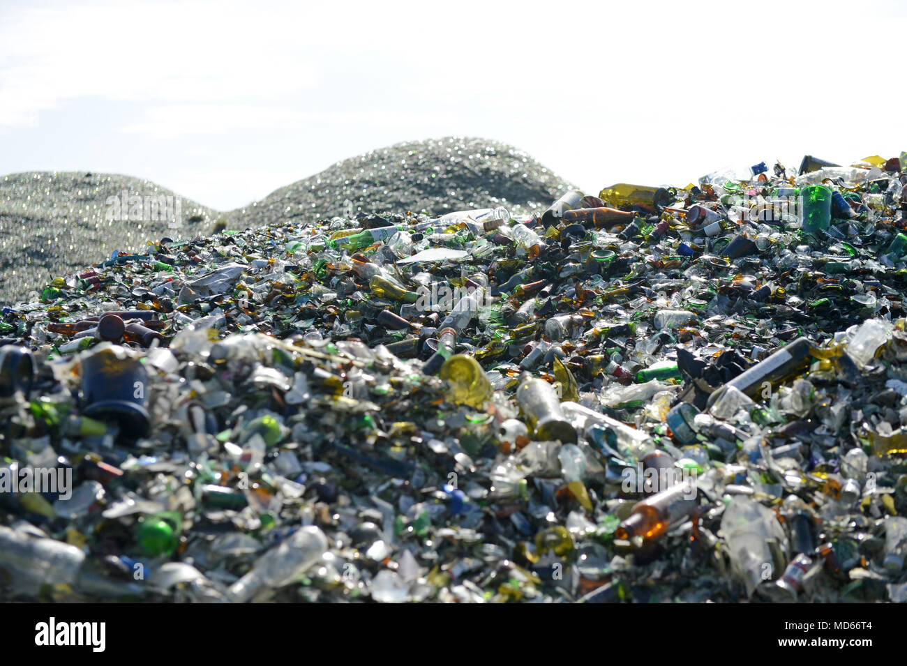 Glass recycling factory in Shetland that breaks down used bottles and jars for use in concrete slabs and sand blasting Stock Photo