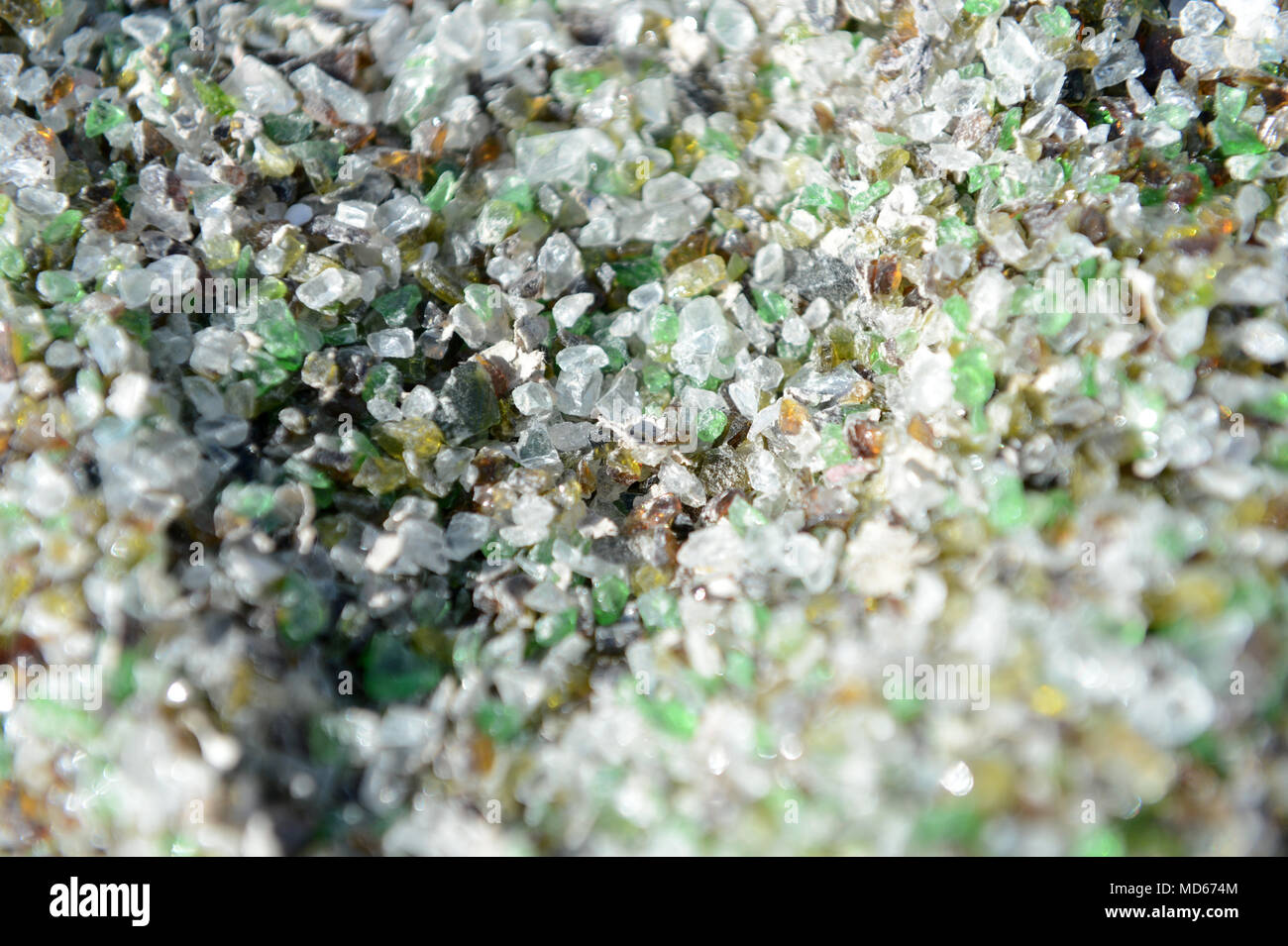 Glass recycling factory in Shetland that breaks down used bottles and jars for use in concrete slabs and sand blasting Stock Photo