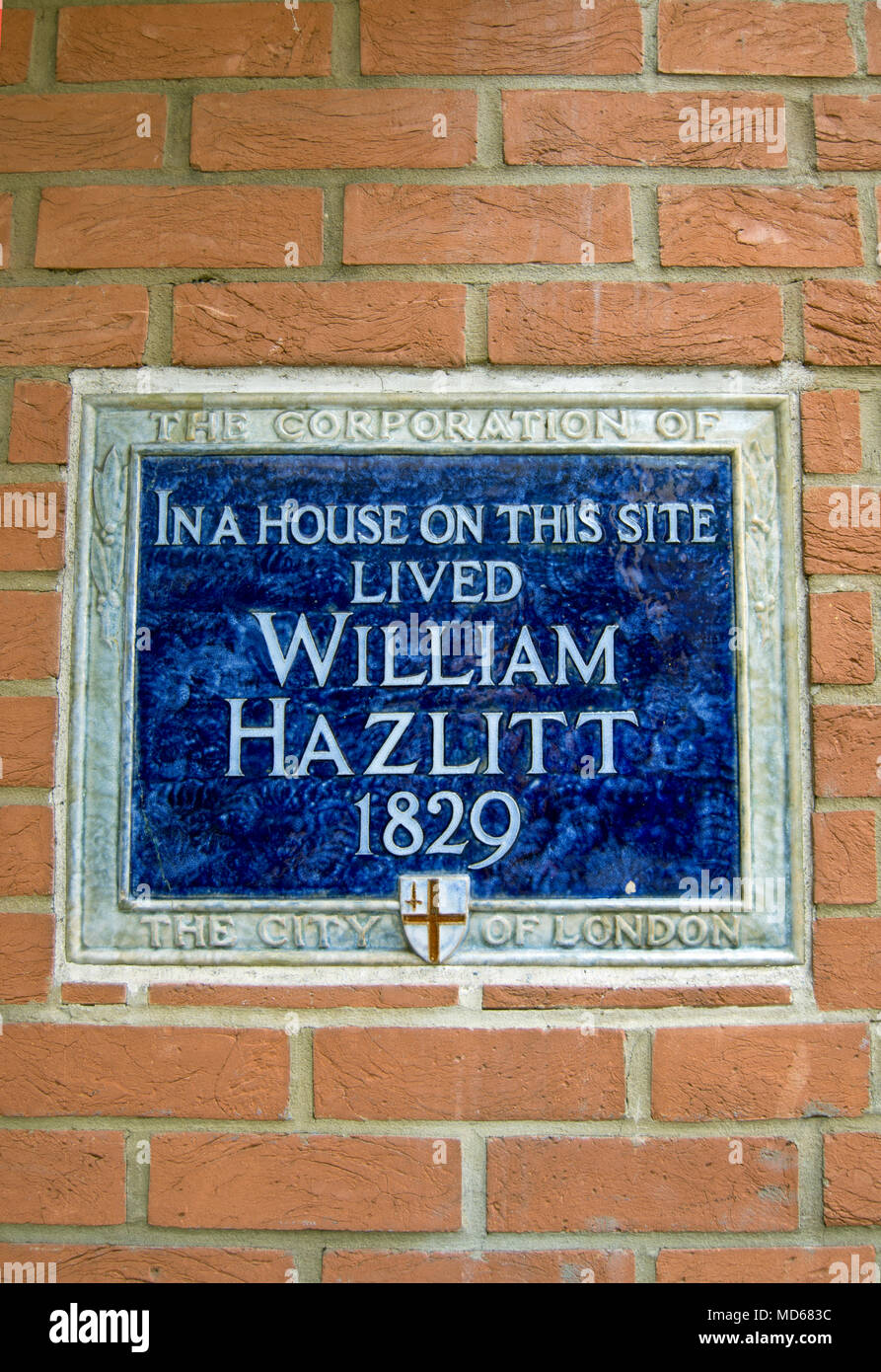 city of london blue plaque marking the site of the 1829 home of writer