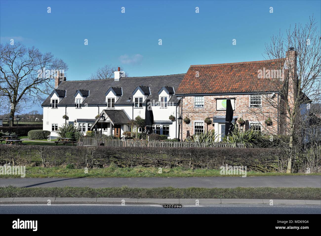 Much Hoole, Lancashire, UK. 20th February 2018. View of Much Hoole Village Stock Photo