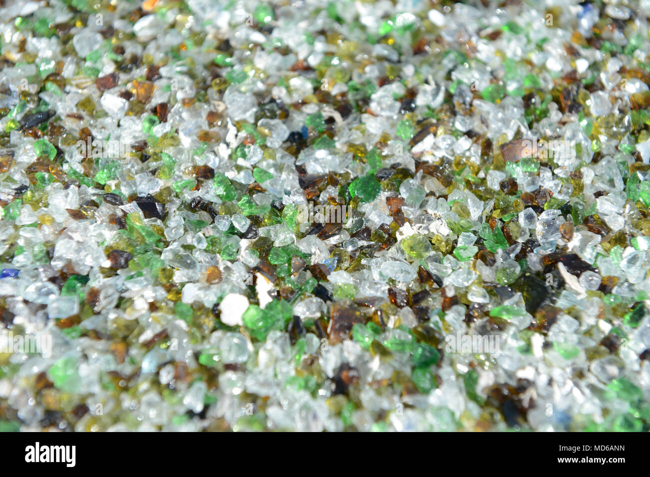 Glass recycling factory in Shetland that breaks down used bottles and jars for use in concrete slabs and sand blasting Stock Photo