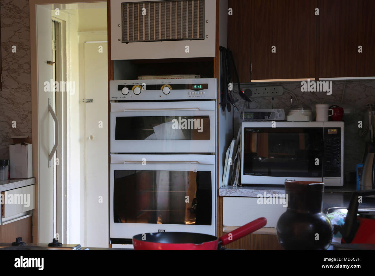 Interior Of Kitchen Electric Oven and Microwave Surrey England Stock Photo