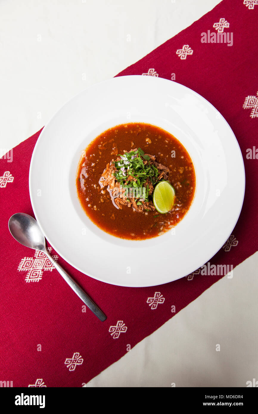 Birria de res de Tepic (spicy beef stew), Emiliano Restaurant ,  Tepic, Riviera Nayarit, Mexico Stock Photo