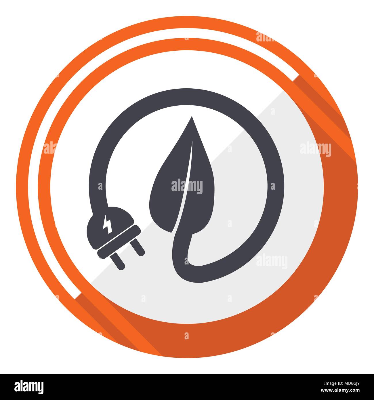 Eco electric plug flat design orange round vector icon in eps 10 Stock ...