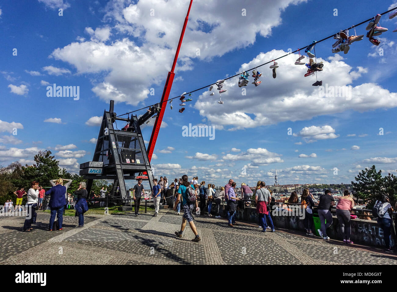 Former Place of Stalin's Monument, Now Popular Place to Meet, People at Prague  Metronome, Prague Letna Park Prague, Czech Republic hanging sneakers Stock  Photo - Alamy