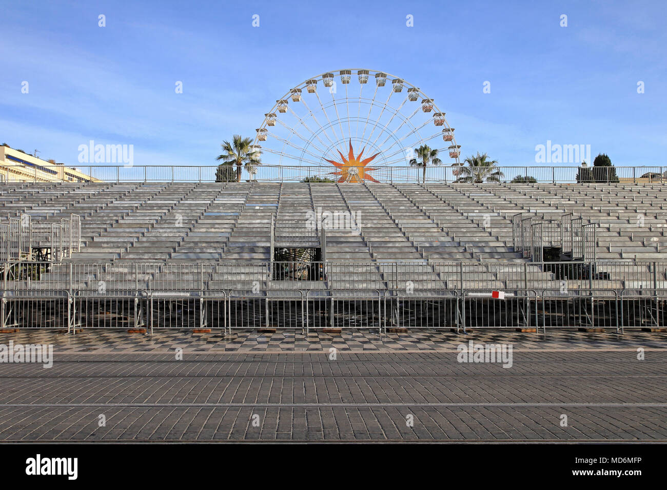 Temporary Metal Stands for Festival in Nice Stock Photo