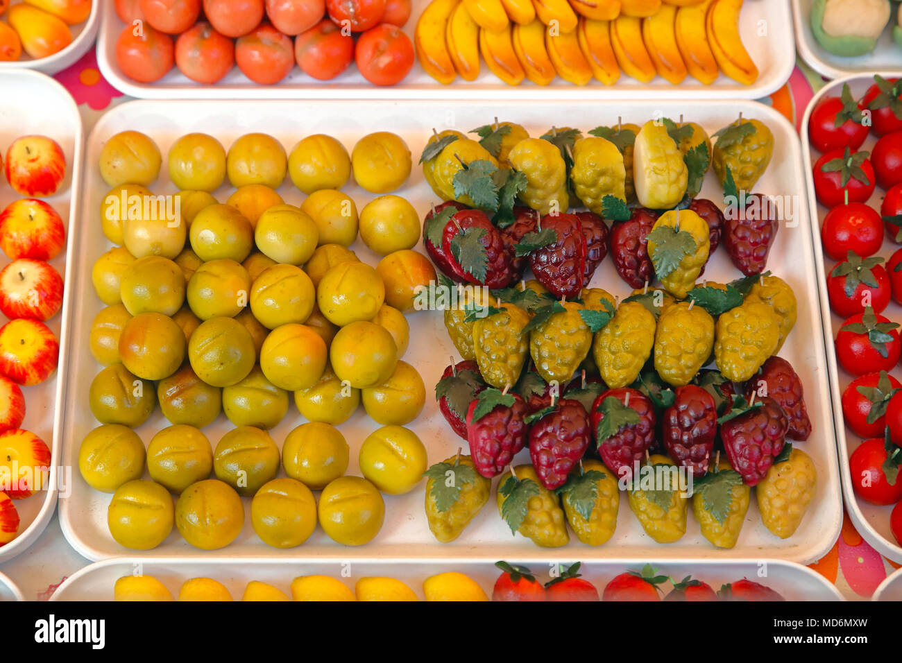 Glace Candied Fruits Sweets at Market Stock Photo
