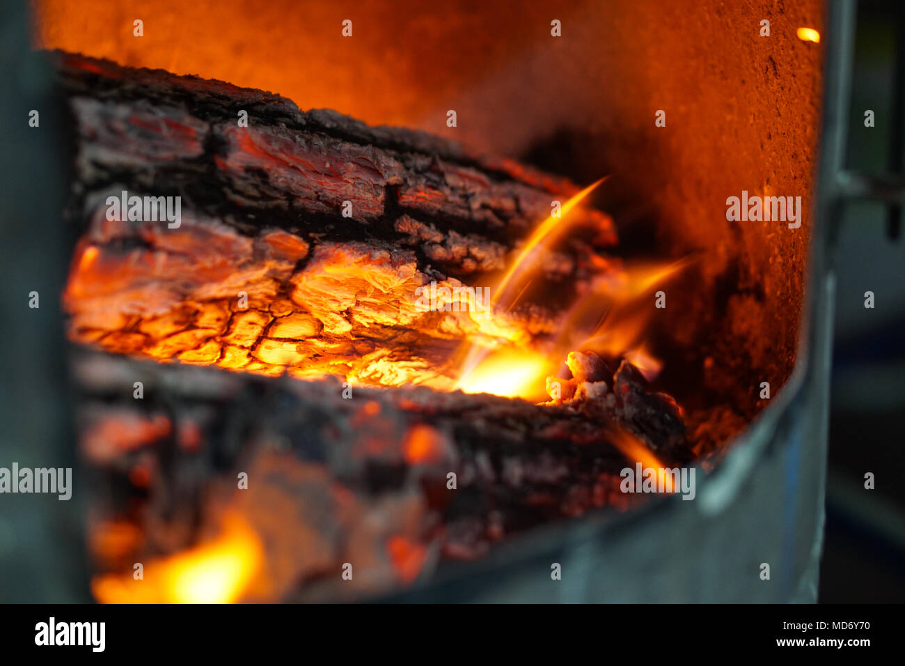 The Firewood Is Burning In Wood Stove Stock Photo 180247284 Alamy