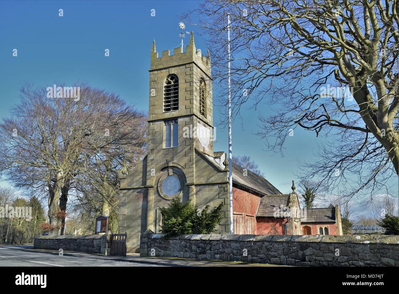 Much Hoole, Lancashire, UK. 20th February 2018. St Michaels church Stock Photo