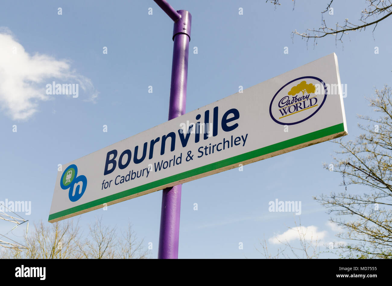 Bournville train station which serves the Cadbury chocolate factory and Cadbury World in Bournville Lane,Bournville, Birmingham, UK Stock Photo