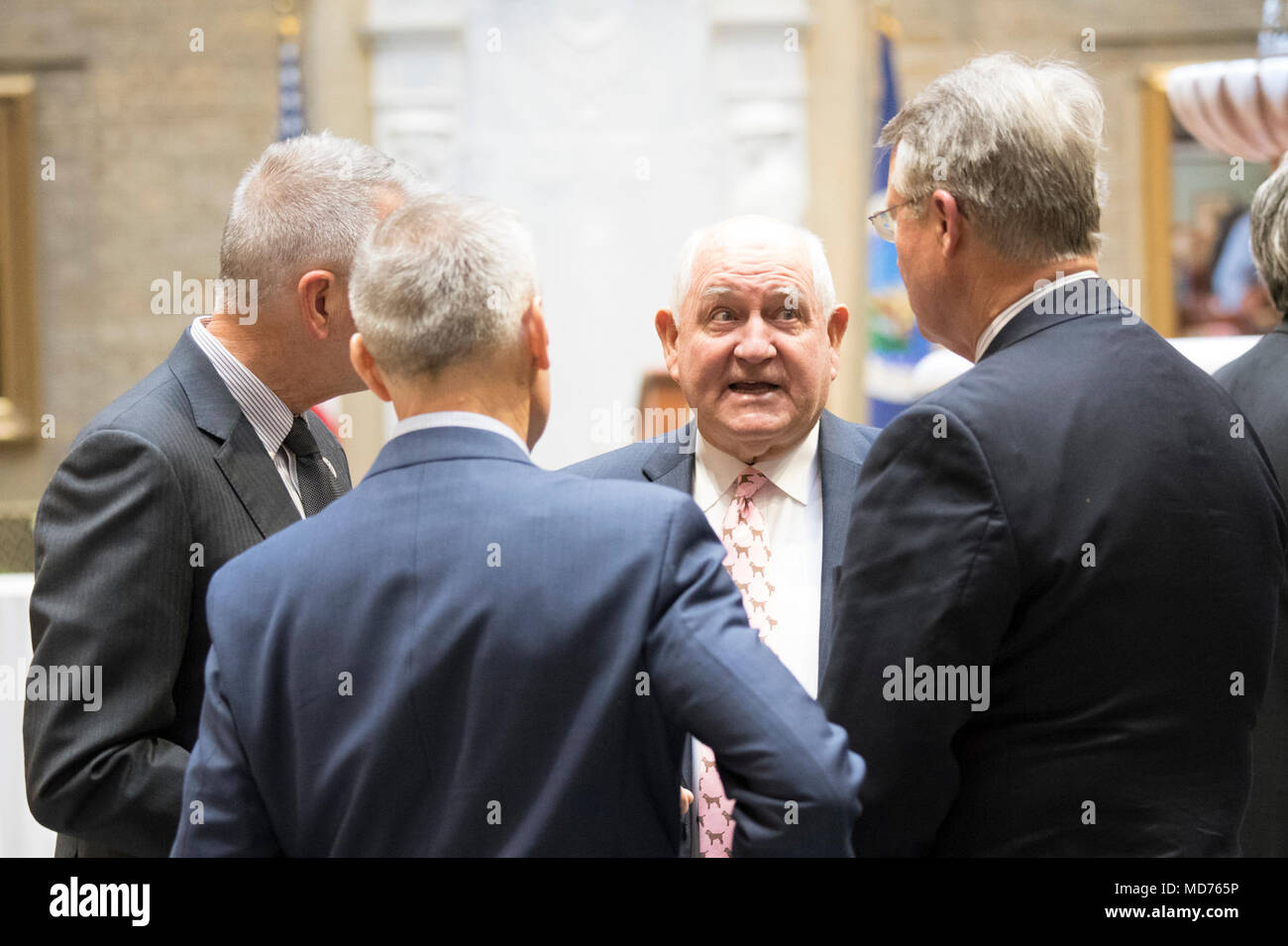 Agriculture Secretary Sonny Perdue along with USDA's leadership meets and greets representatives from the House Ag Committee at the USDA in Washington, DC on March 15, 2018. Stock Photo