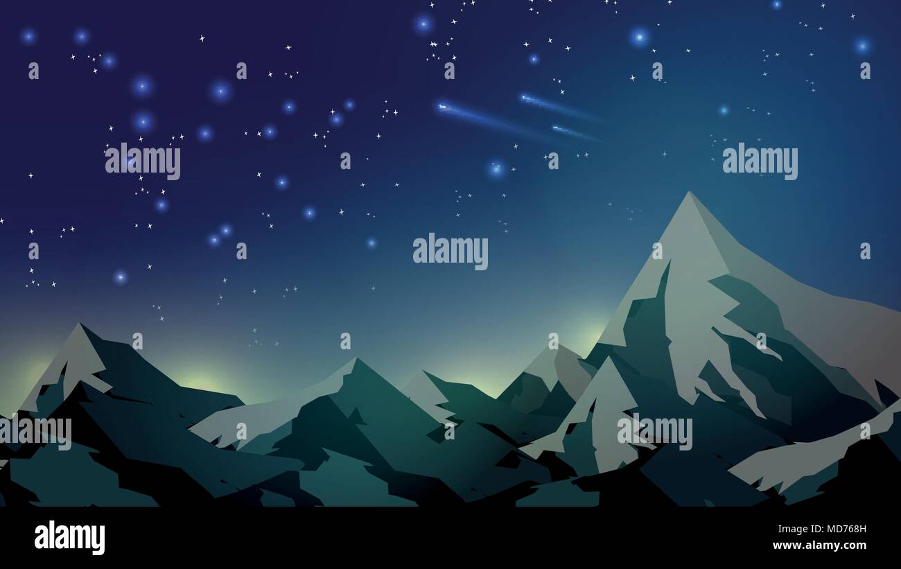 Mountain Tops on Starry Night Sky Background - Vector Illustration ...