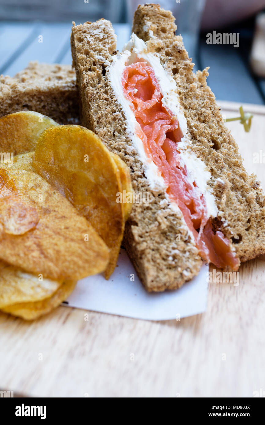Salmon and cream cheese sandwich Stock Photo Alamy