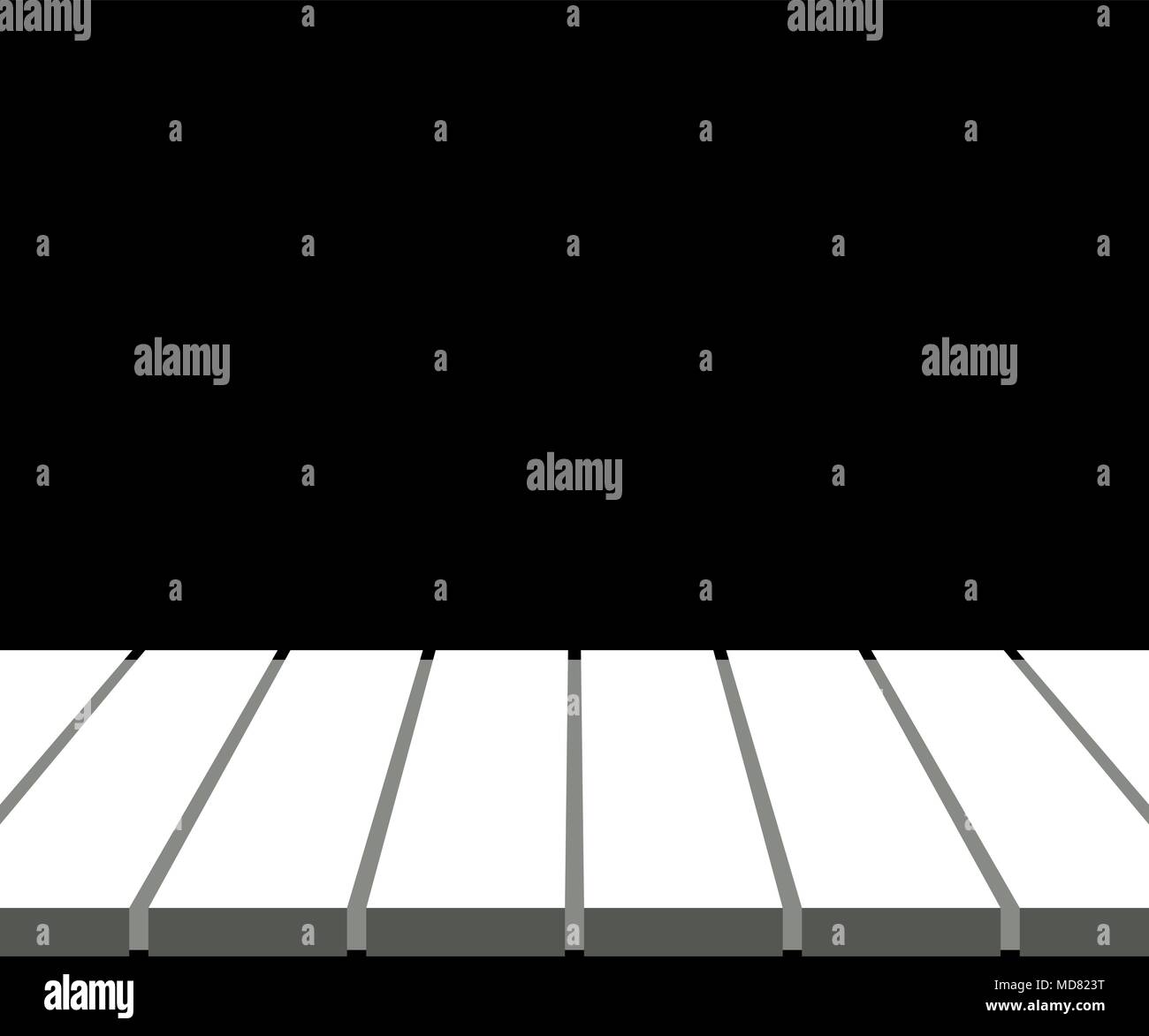 Empty white striped tabletop display over black space background. Vector illustration, EPS10. Stock Vector