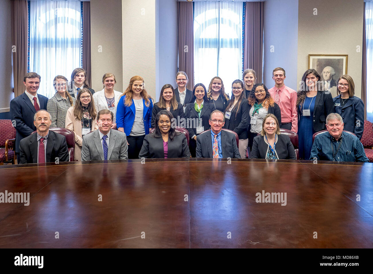 Farm Service Agency (FSA) leadership hosts a 4-H Roundtable with students from around the nation, Puerto Rico, and Canada, April, 10, 2018, at U.S. Department of Agriculture (USDA) Headquarters in Washington. Stock Photo