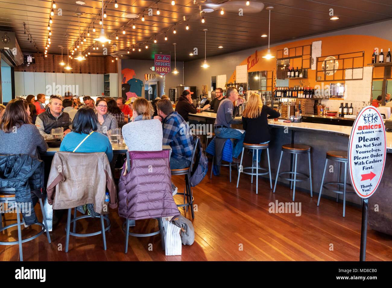 Guests enjoy food & drink: Amicas Pizza & Microbrew; Salida; Colorado; USA Stock Photo