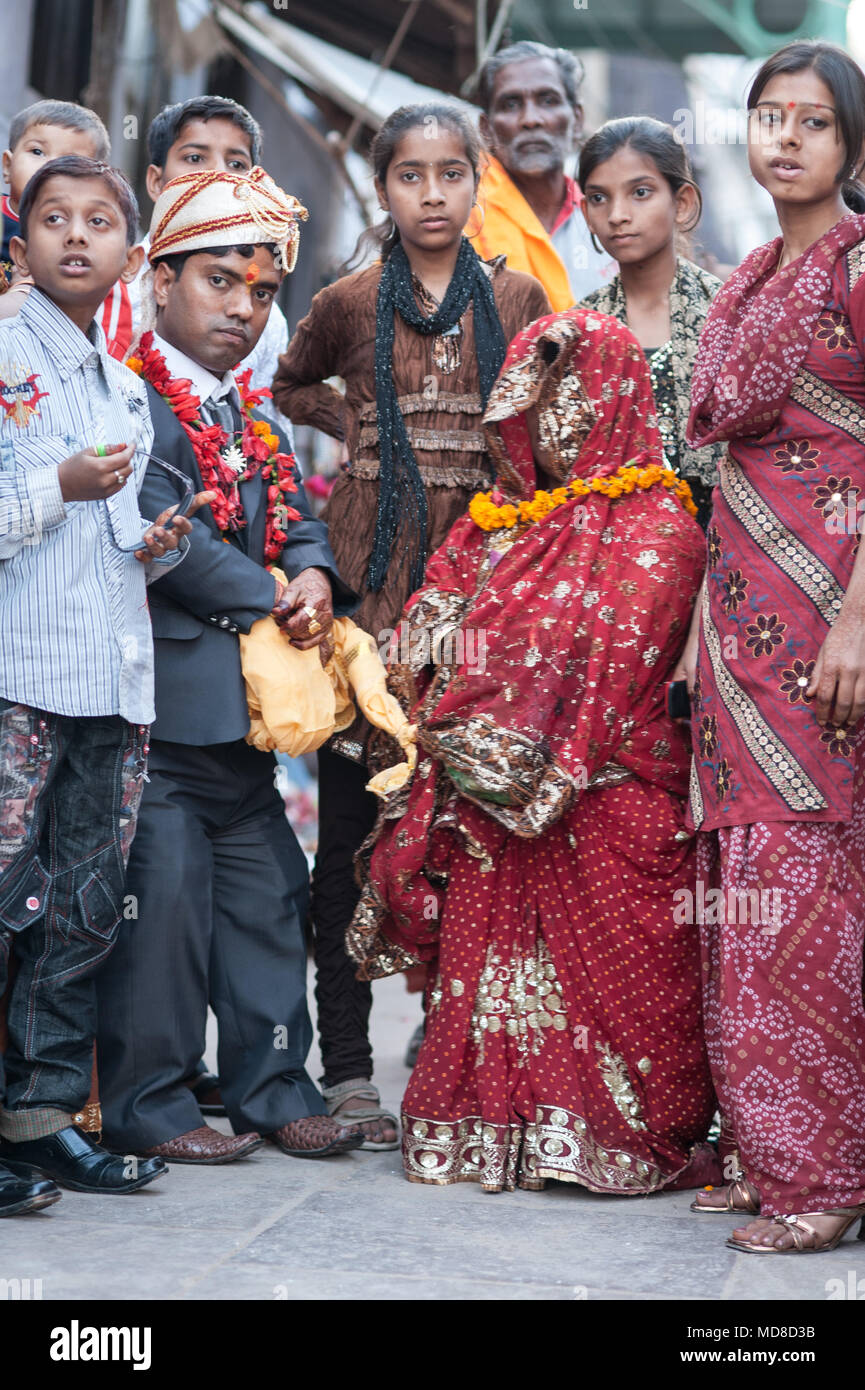 An arranged marriage between two people with dwarfism Stock Photo