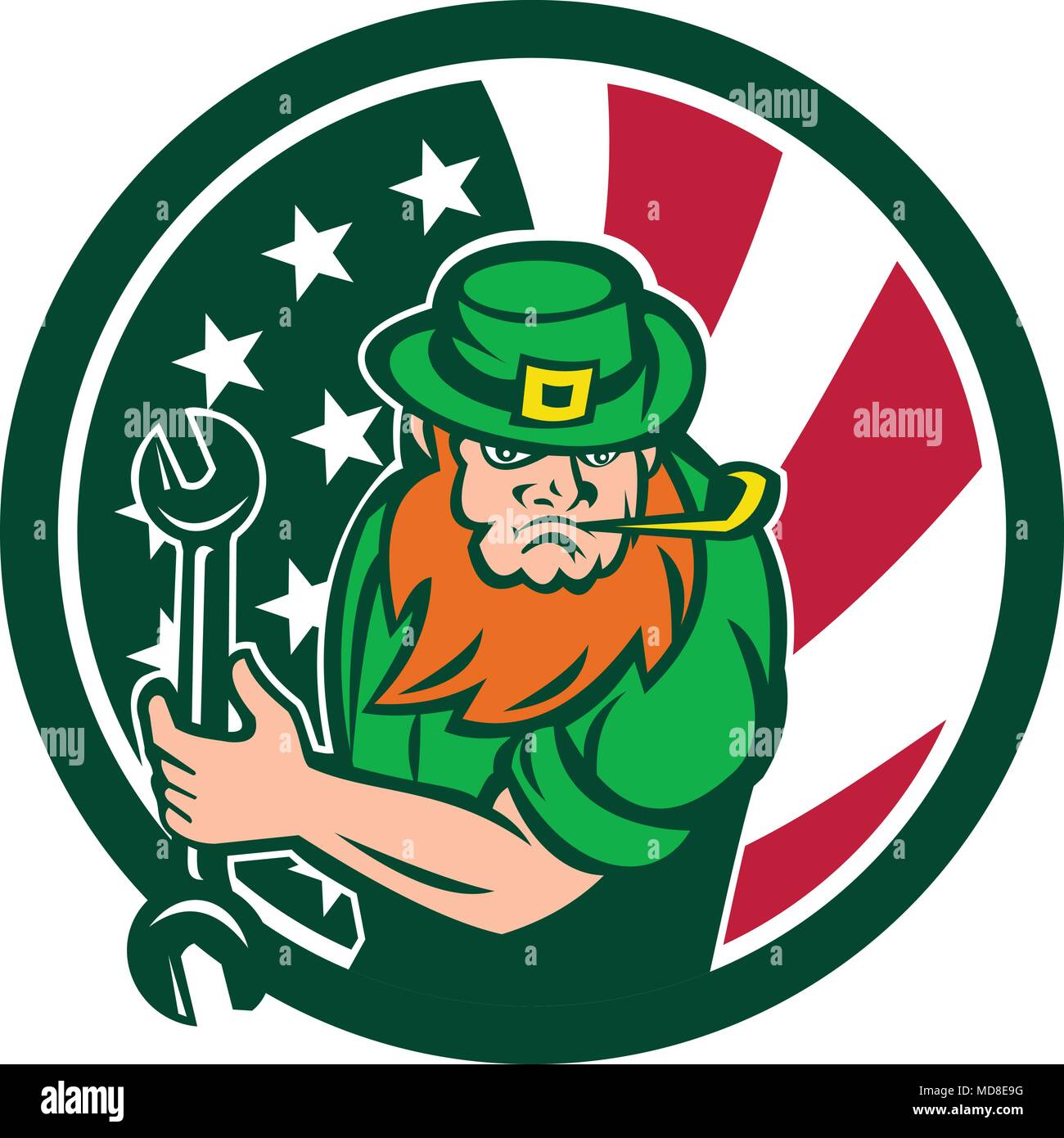 Icon Retro Style Illustration Of An Irish American Mechanic Who Is