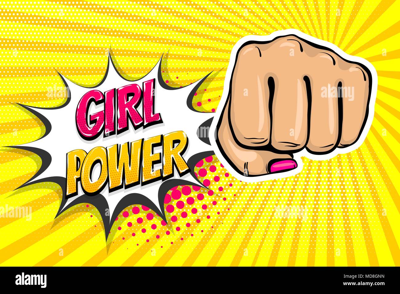 Girl woman power fist pop art style Stock Vector
