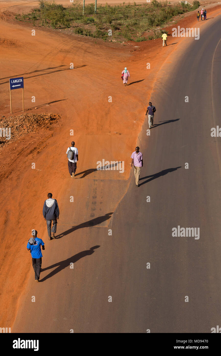 People walking along the newly widened Ngong Road at the juction of the