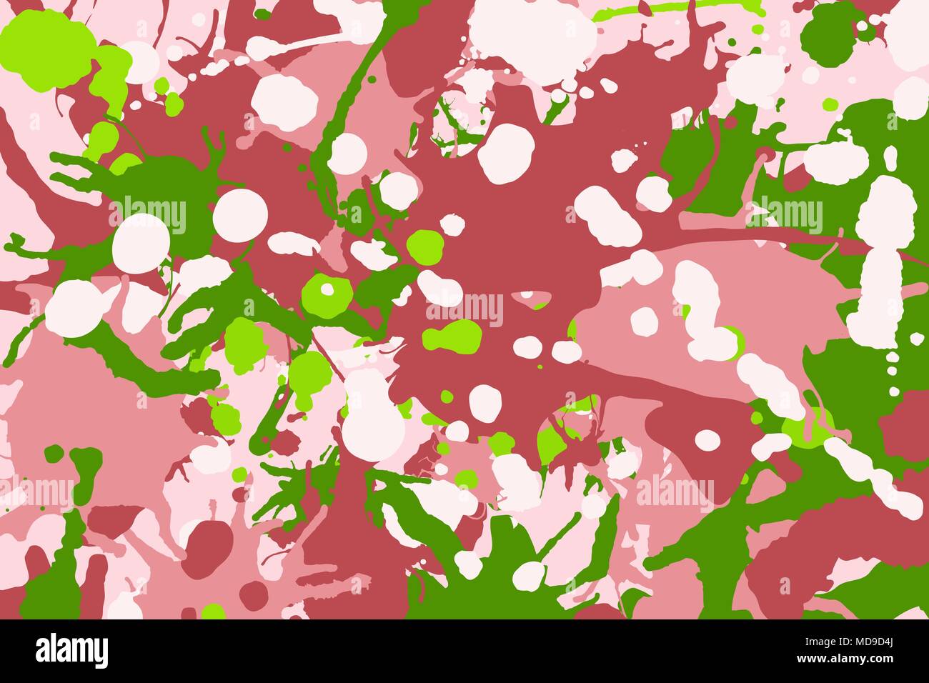 Pink, green, red, white ink paint splashes camouflage vector colorful
