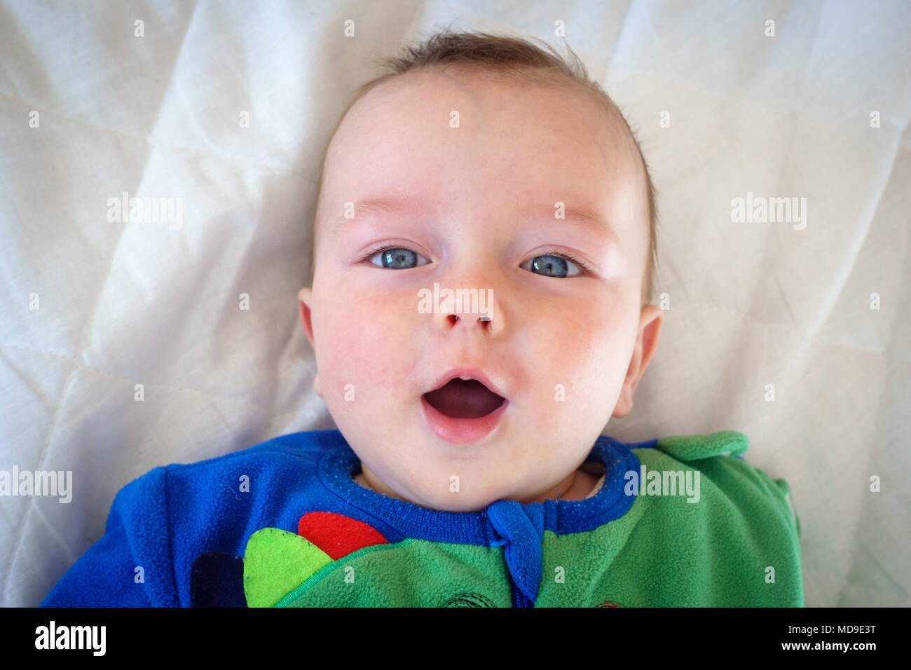 Portrait of a boy with mouth open, Greece Stock Photo