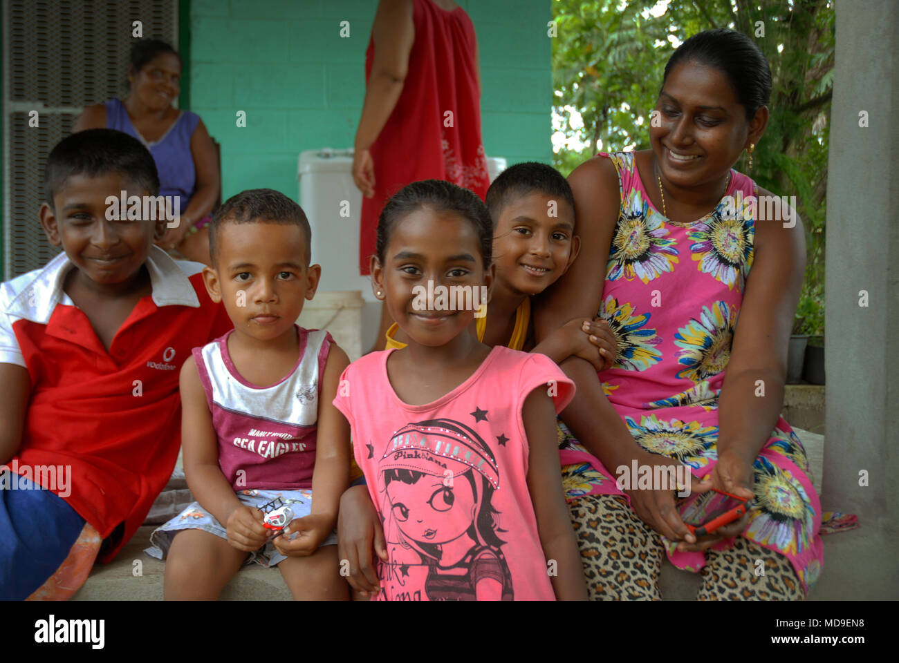 Family of children, Kulukulu, Sigatoka, Fiji. Stock Photo