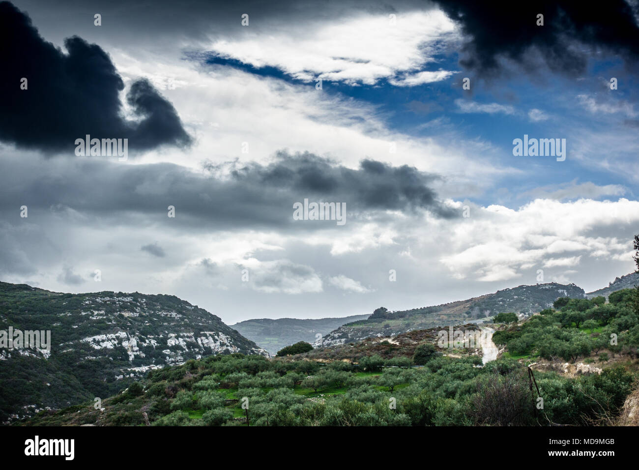 Scenic landscape and cloudscape, Greece Stock Photo