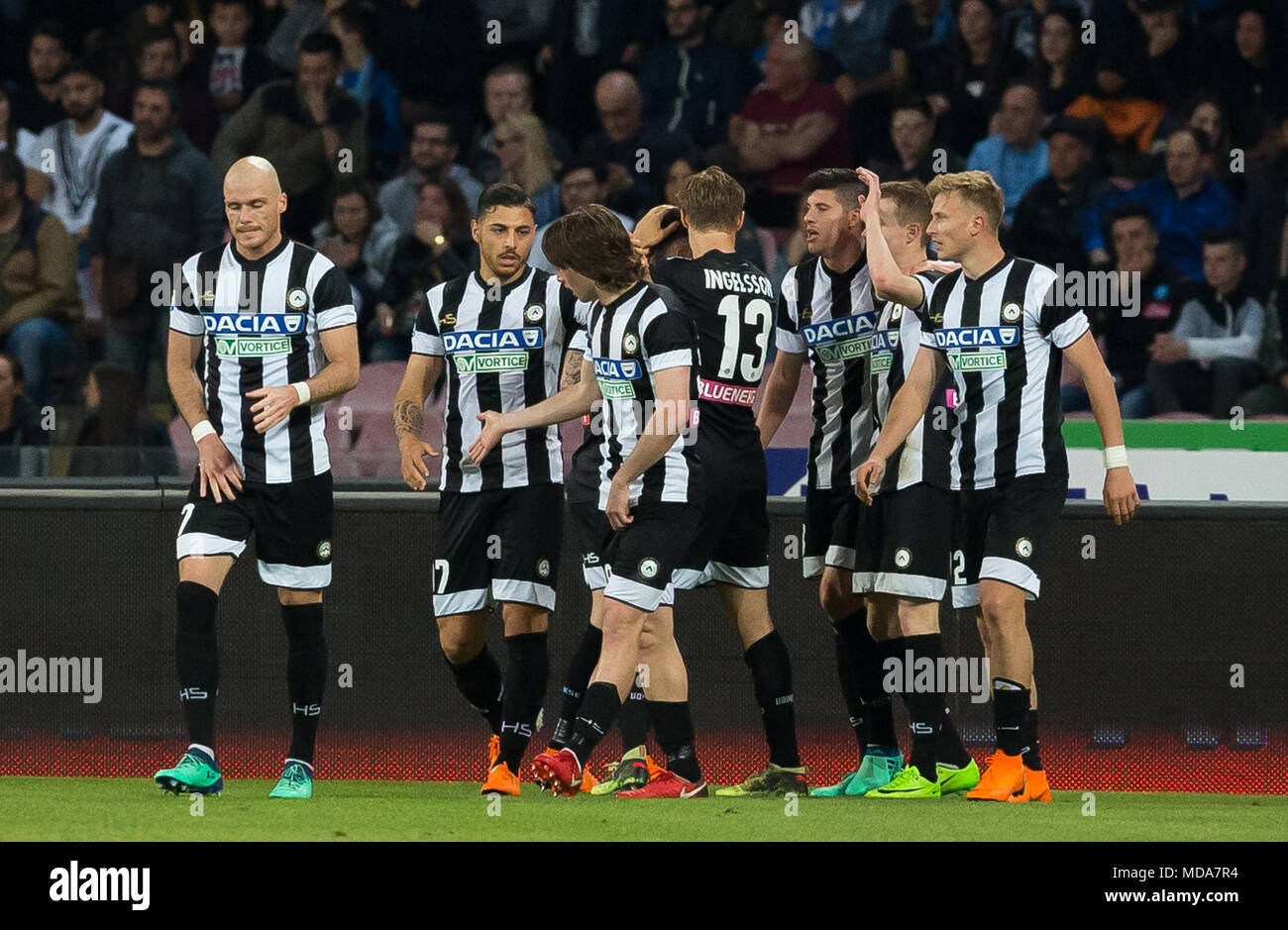 The team of Udinese celebrates after scoring during the Serie A football  match between SSC Napoli and Udinese Calcio at San Paolo Stadium Stock  Photo - Alamy