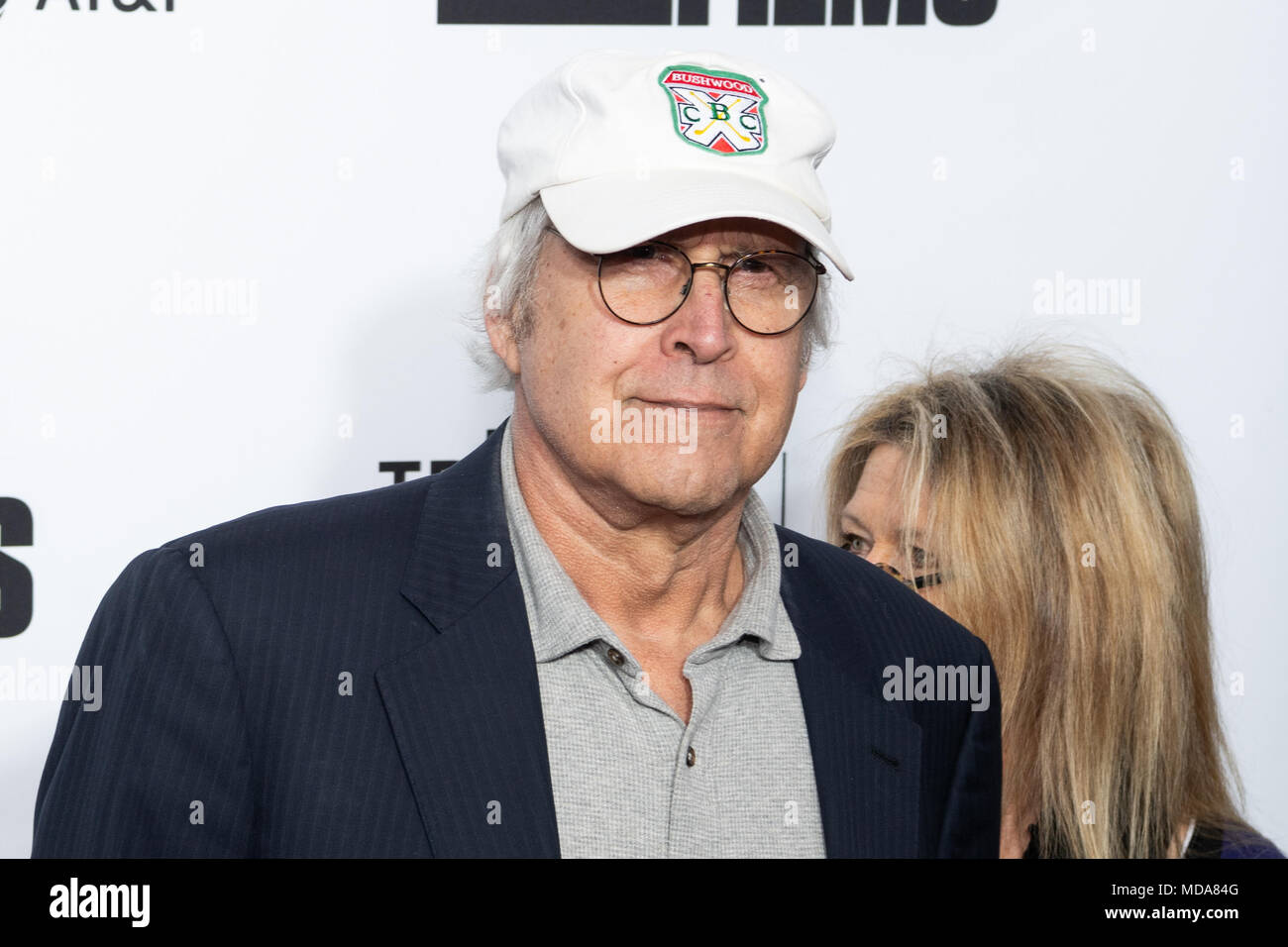 New York, USA. 18th Apr, 2018. Chevy Chase and his wife Jayni Luke at the Tribeca Film Festival red carpet arrivals for the film 'Love, Gilda' at the Beacon Theatre. Credit: SOPA Images Limited/Alamy Live News Stock Photo