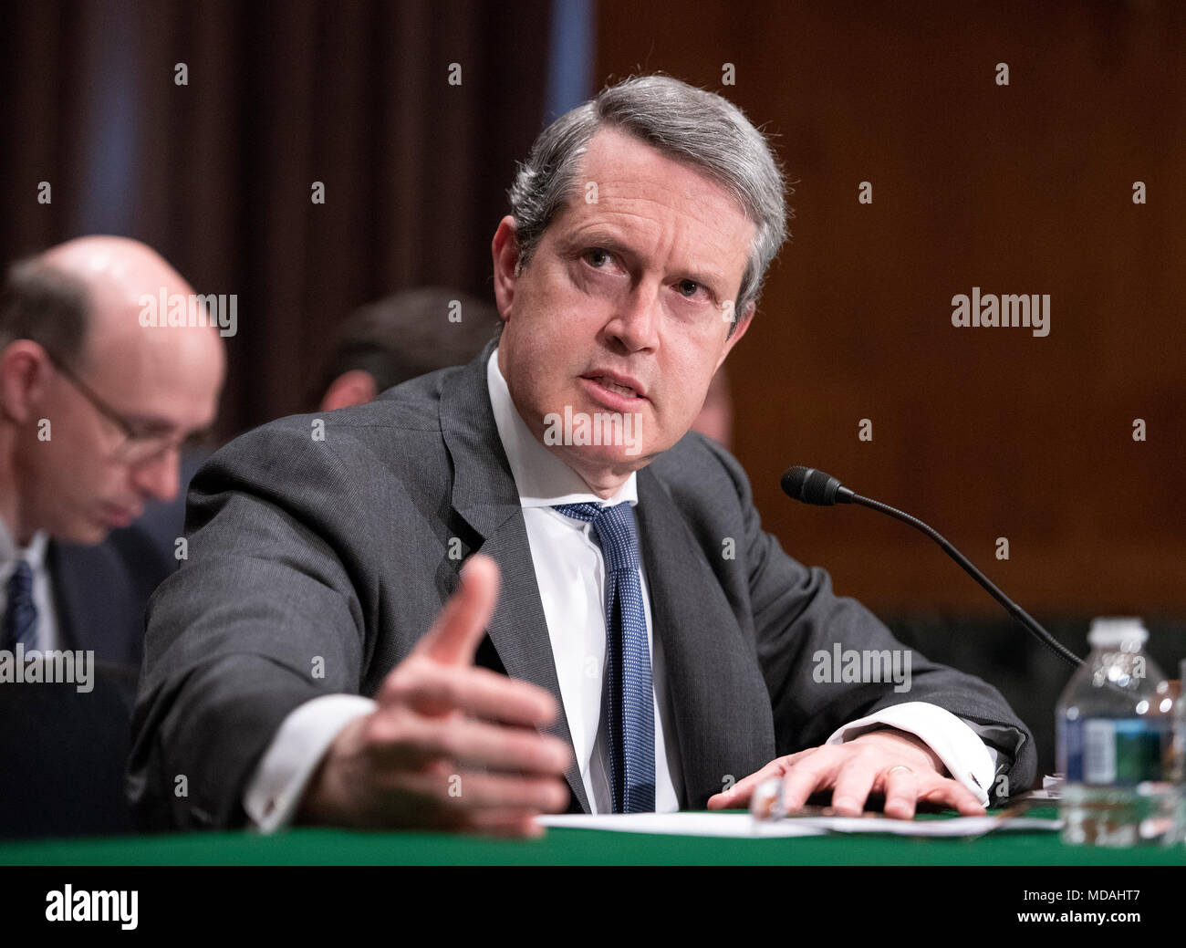 Randal K. Quarles, Vice Chairman for Supervision, Board of Governors of the Federal Reserve System, testifies before the United States Senate Committee on Banking, Housing, and Urban Affairs on Capitol Hill in Washington, DC on 'The Semiannual Testimony on the Federal Reserve's Supervision and Regulation of the Financial System' on Thursday, April 19, 2018. Credit: Ron Sachs/CNP /MediaPunch Stock Photo