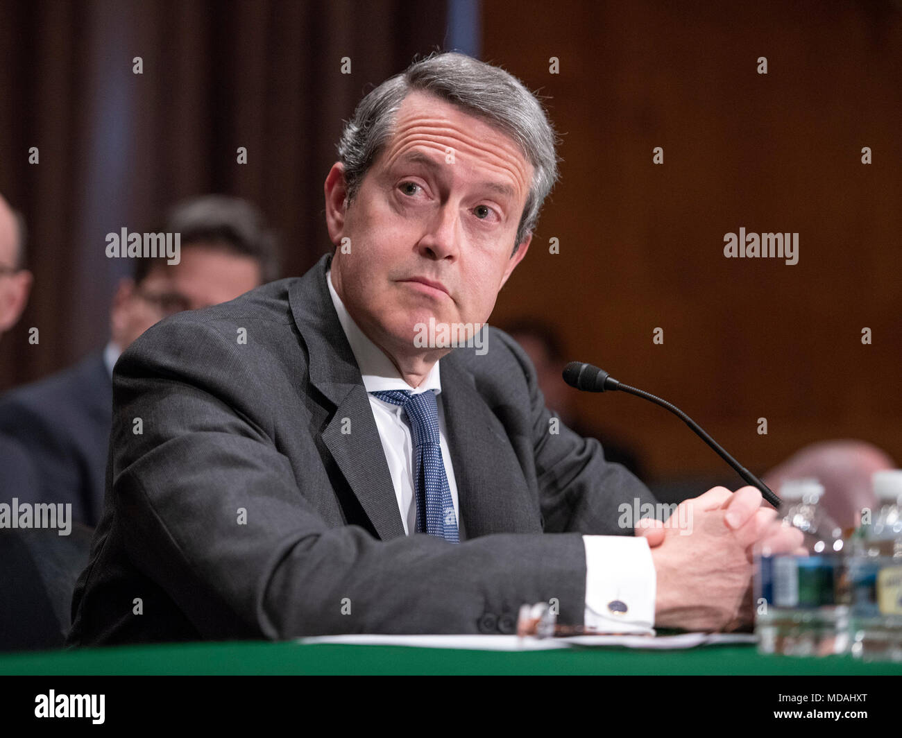 Randal K. Quarles, Vice Chairman for Supervision, Board of Governors of the Federal Reserve System, testifies before the United States Senate Committee on Banking, Housing, and Urban Affairs on Capitol Hill in Washington, DC on 'The Semiannual Testimony on the Federal Reserve's Supervision and Regulation of the Financial System' on Thursday, April 19, 2018. Credit: Ron Sachs/CNP /MediaPunch Stock Photo