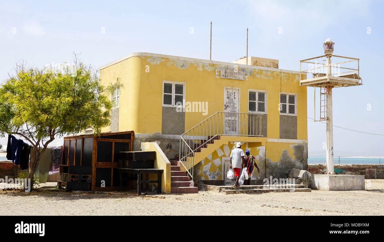 Yellow House in Sal Rei / Boa Vista / Cape Verde Stock Photo